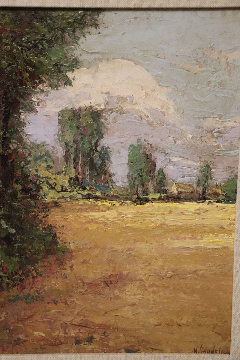 Campagne italienne, peinture à l'huile du 20e siècle, signée-photo-2