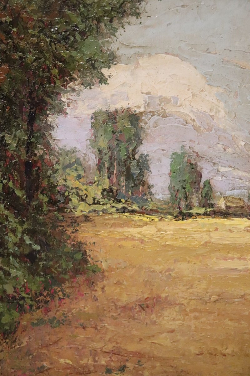 Campagne italienne, peinture à l'huile du 20e siècle, signée-photo-3