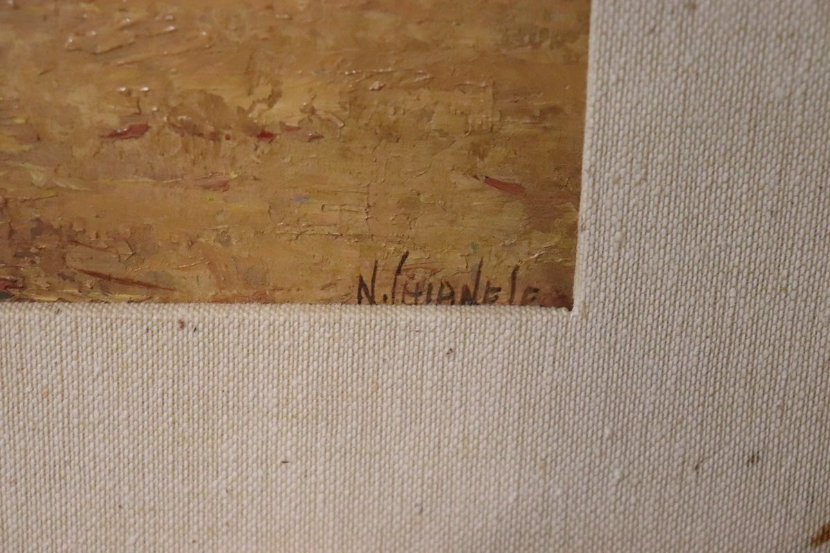 Campagne italienne, peinture à l'huile du 20e siècle, signée-photo-1
