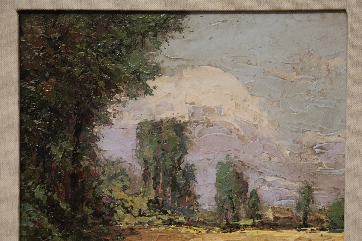 Campagne italienne, peinture à l'huile du 20e siècle, signée-photo-2
