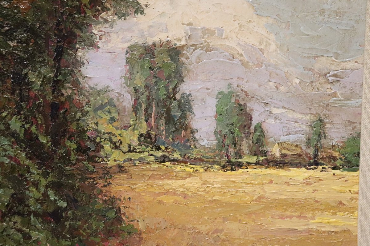 Campagne italienne, peinture à l'huile du 20e siècle, signée-photo-3