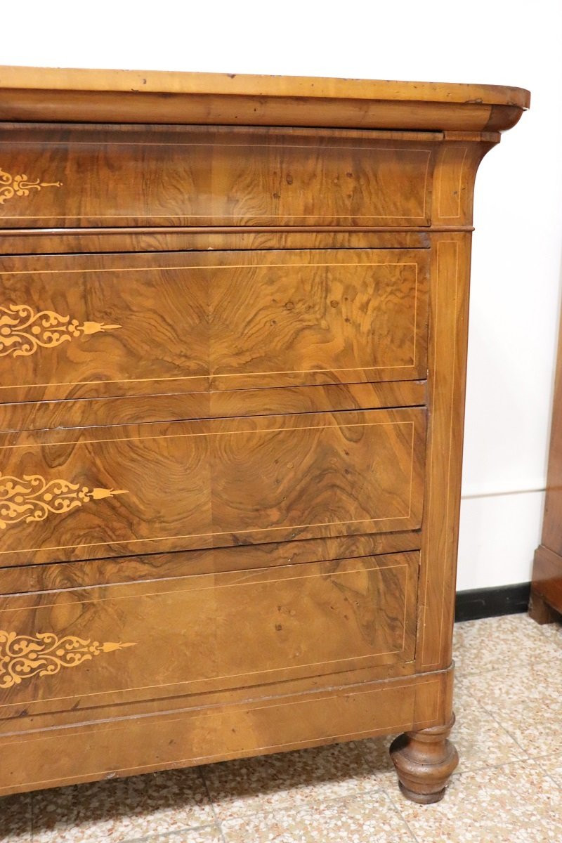Antique Chest Of Drawers In Inlaid Walnut, Italy Early 19th Century-photo-1
