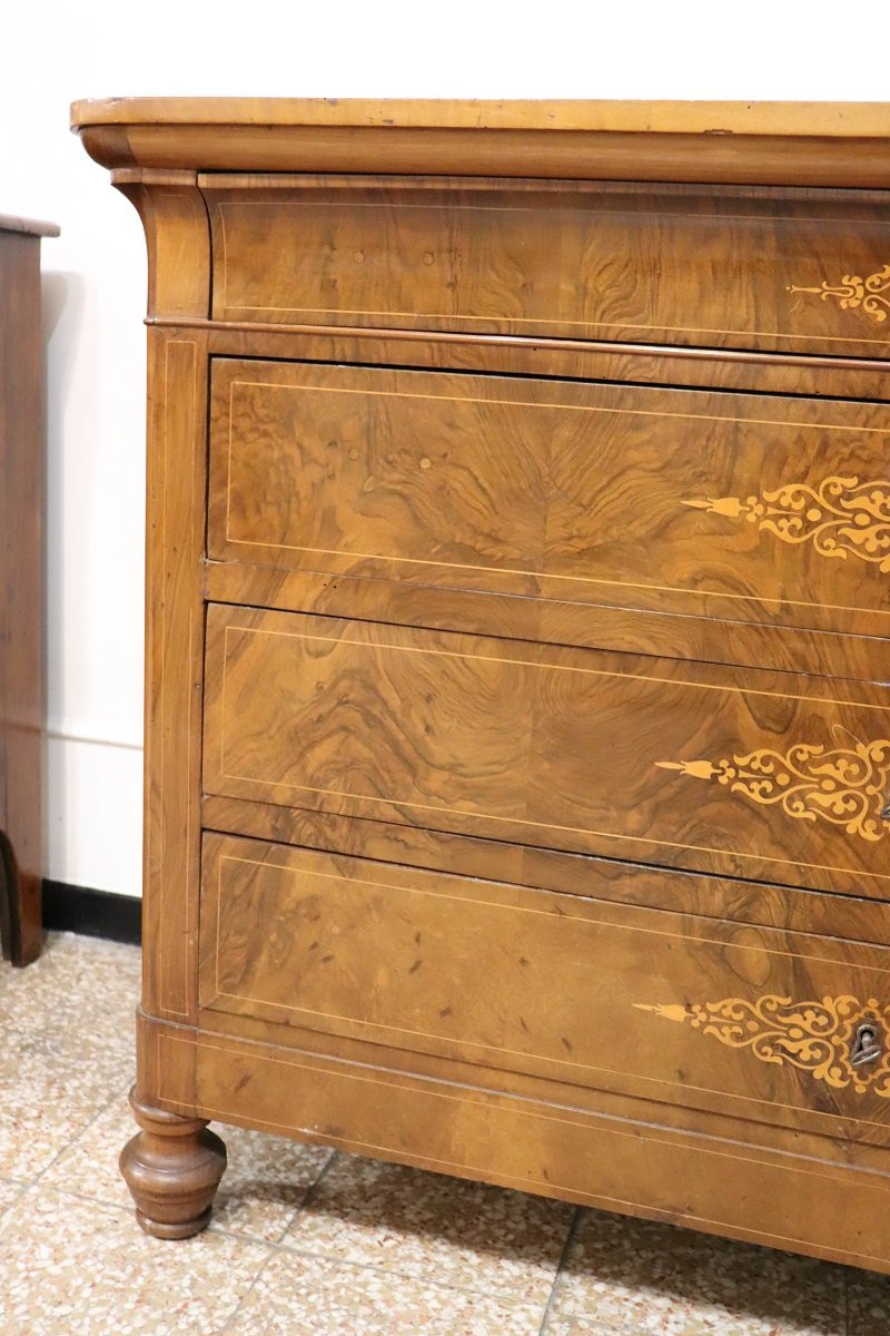 Antique Chest Of Drawers In Inlaid Walnut, Italy Early 19th Century-photo-2