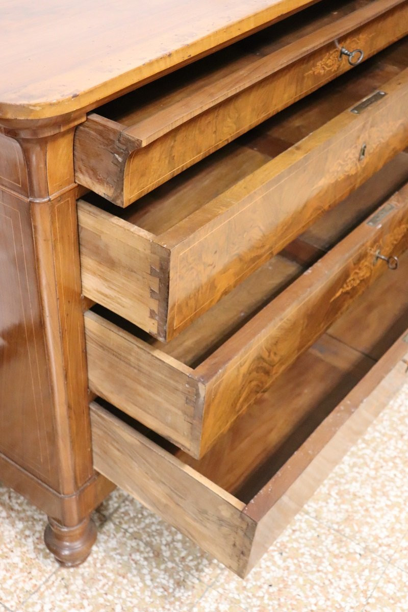 Antique Chest Of Drawers In Inlaid Walnut, Italy Early 19th Century-photo-3