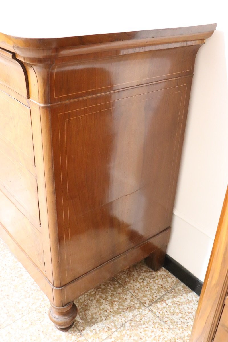 Antique Chest Of Drawers In Inlaid Walnut, Italy Early 19th Century-photo-7