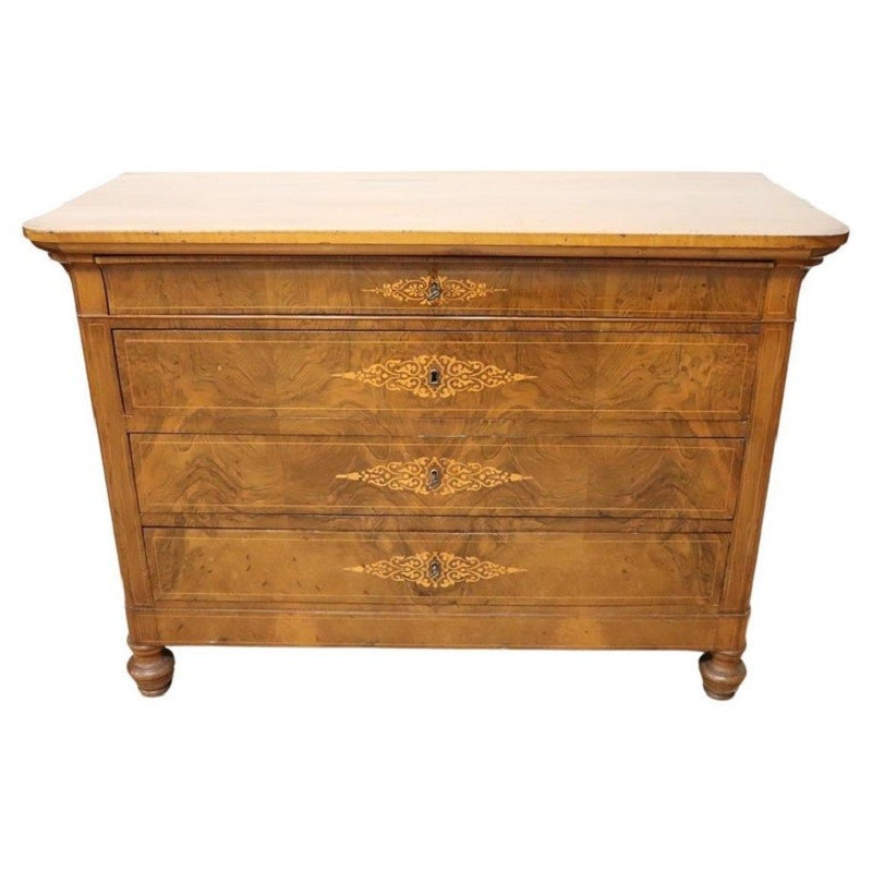 Antique Chest Of Drawers In Inlaid Walnut, Italy Early 19th Century