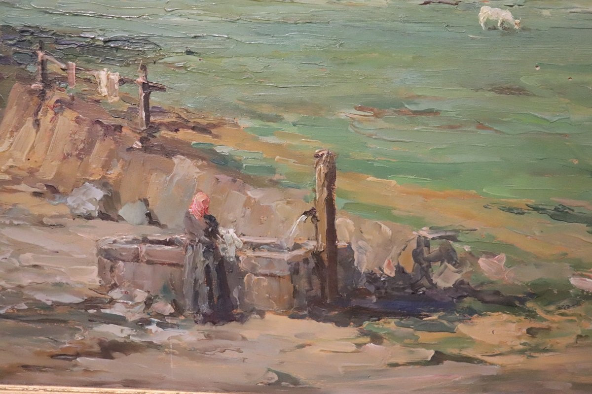 Paysage italien de vallée montagneuse, peinture à l'huile signée, 20e siècle-photo-4