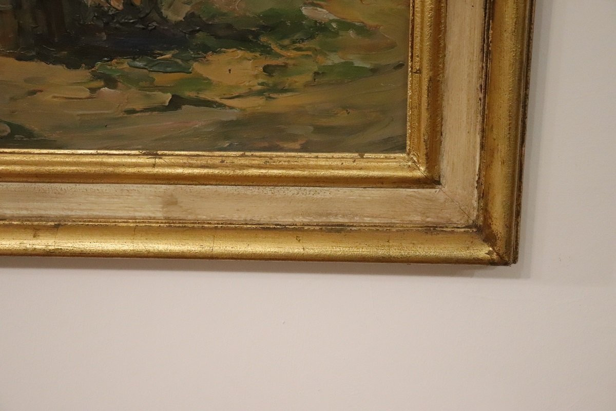 Paysage italien de vallée montagneuse, peinture à l'huile signée, 20e siècle-photo-8