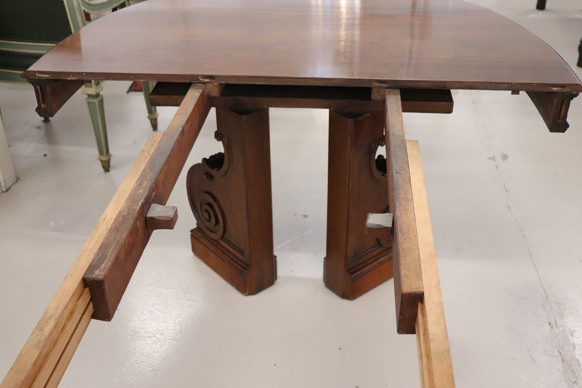 Table à manger ovale à rallonge en noyer du 19e siècle, longueur Mt 7.80-photo-7