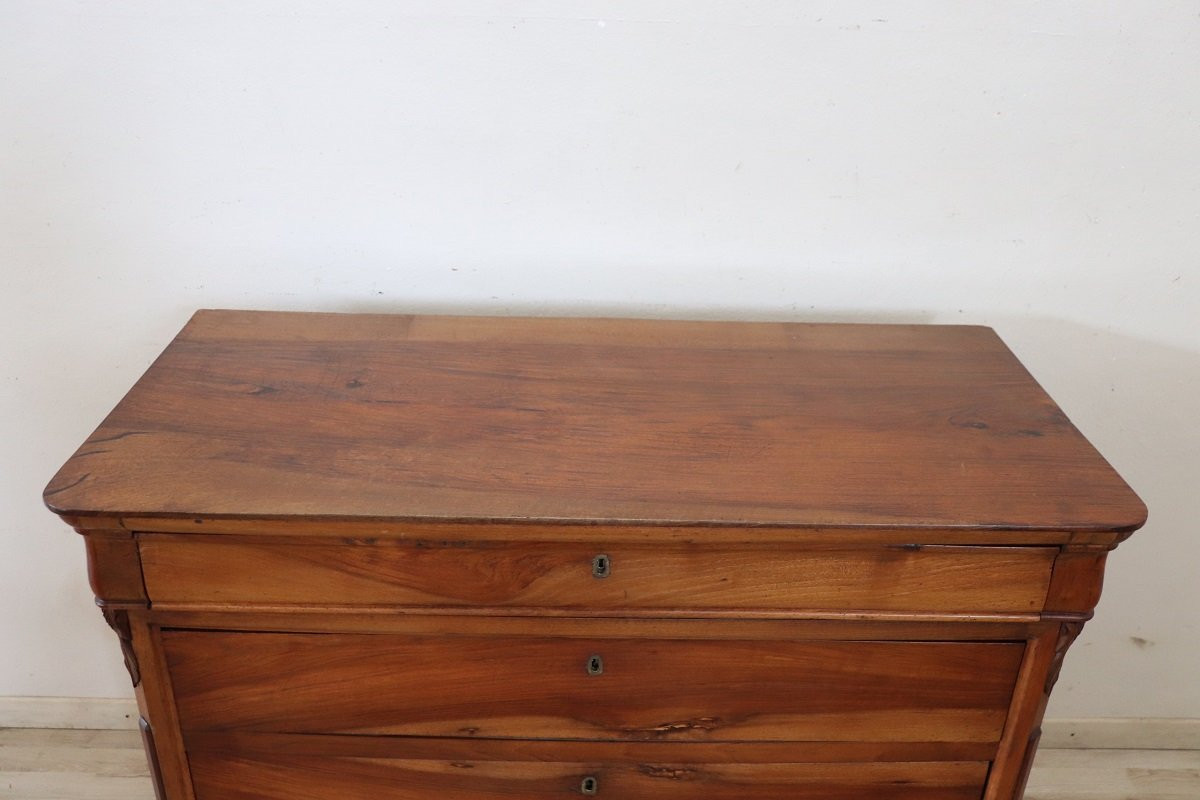 Antique Chest Of Drawers In Solid Walnut, Italy 19th Century-photo-3