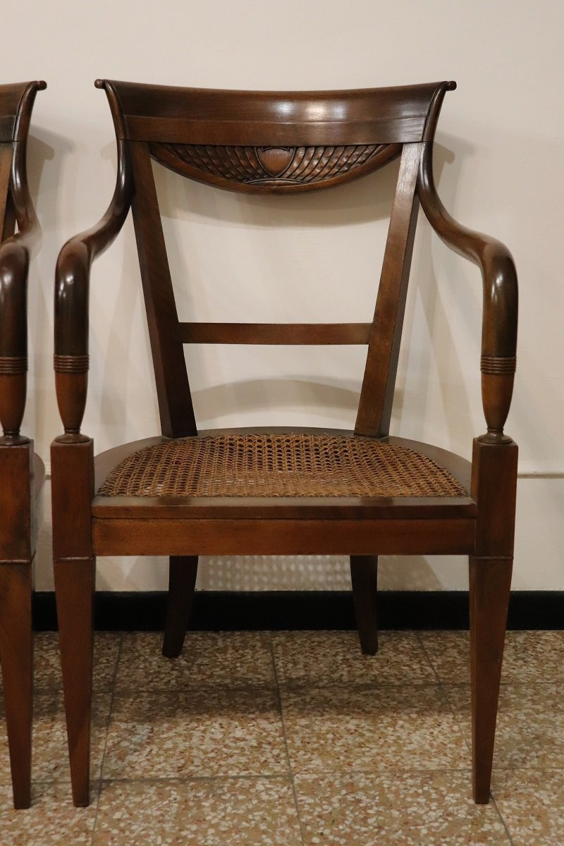 Antique Walnut And Vienna Sraw Armchairs, Set Of 2-photo-3
