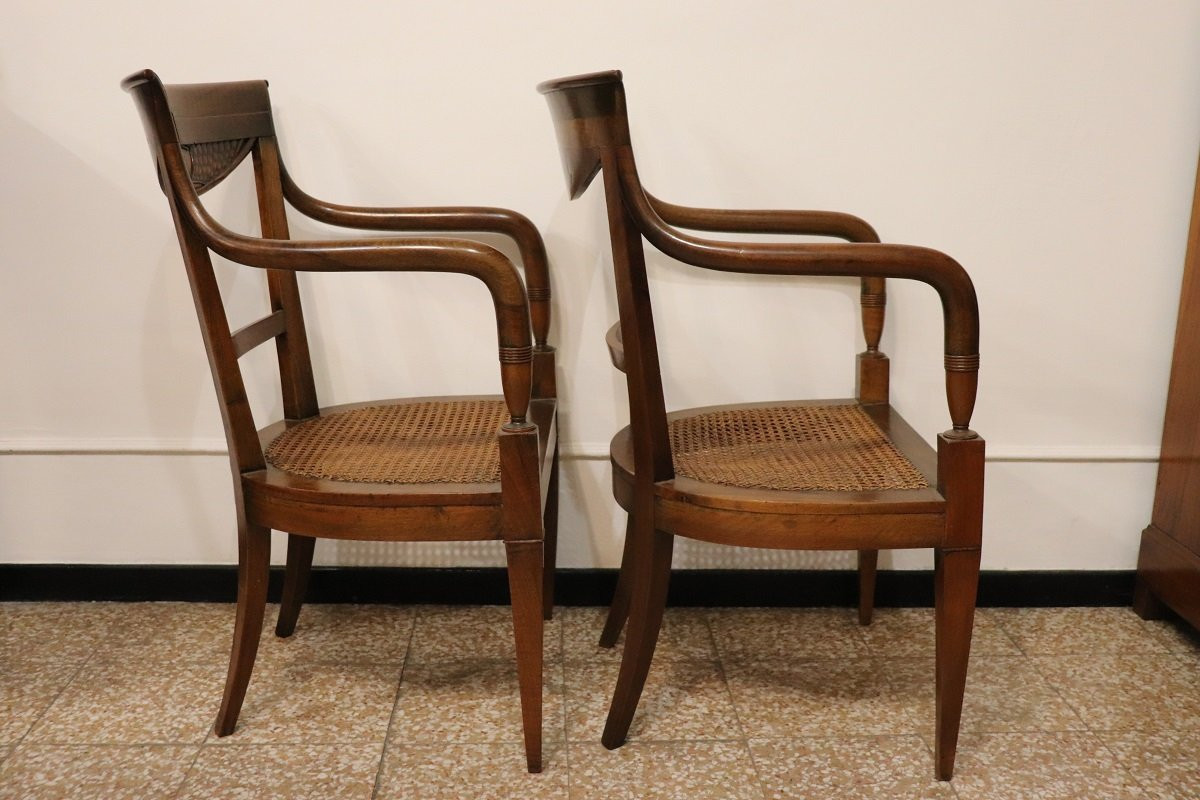 Antique Walnut And Vienna Sraw Armchairs, Set Of 2-photo-2