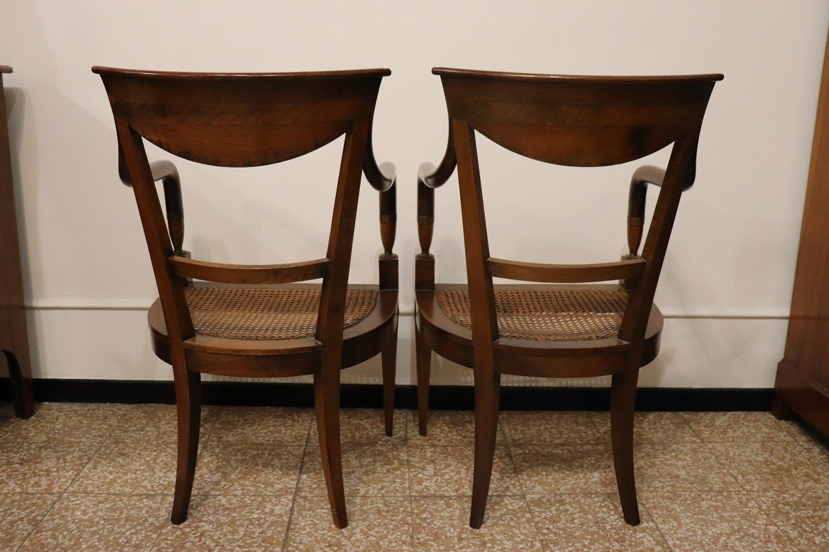 Antique Walnut And Vienna Sraw Armchairs, Set Of 2-photo-3