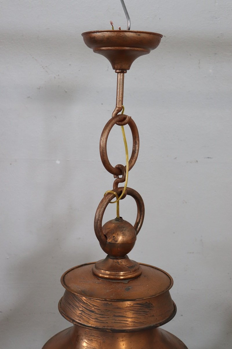 Large Vintage Copper And Glass Lanterns-photo-3