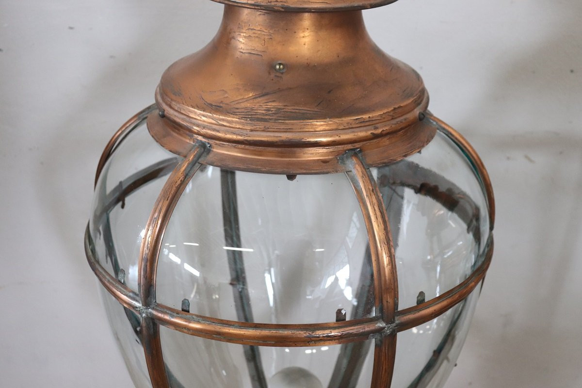 Large Vintage Copper And Glass Lanterns-photo-4