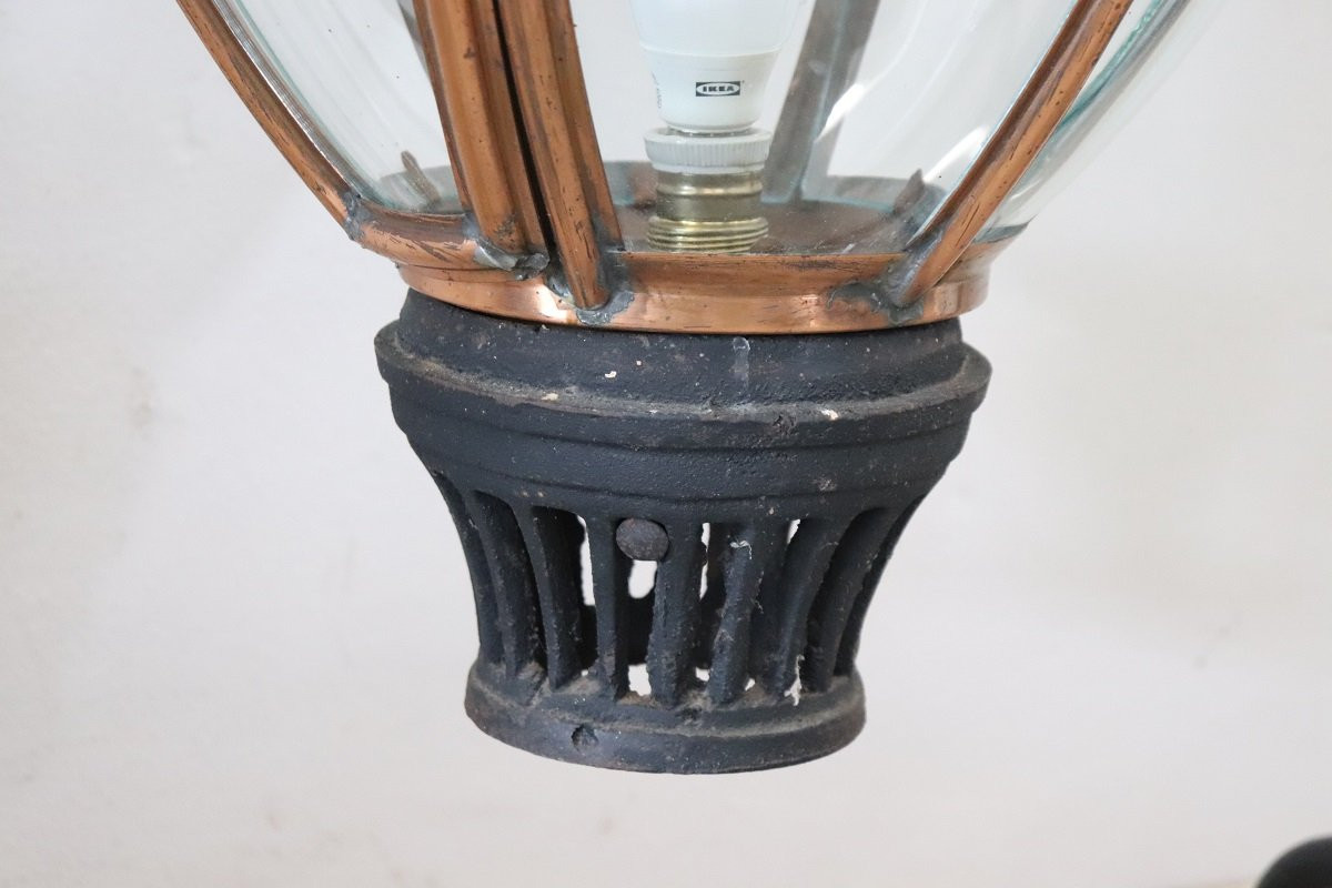 Large Vintage Copper And Glass Lanterns-photo-4
