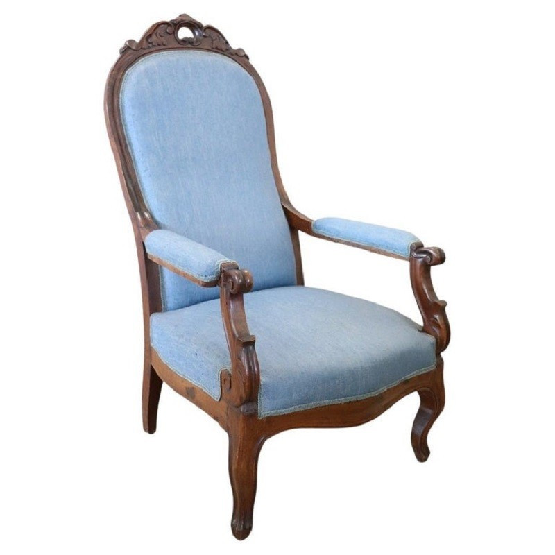 Antique Walnut Armchair, Mid-19th Century