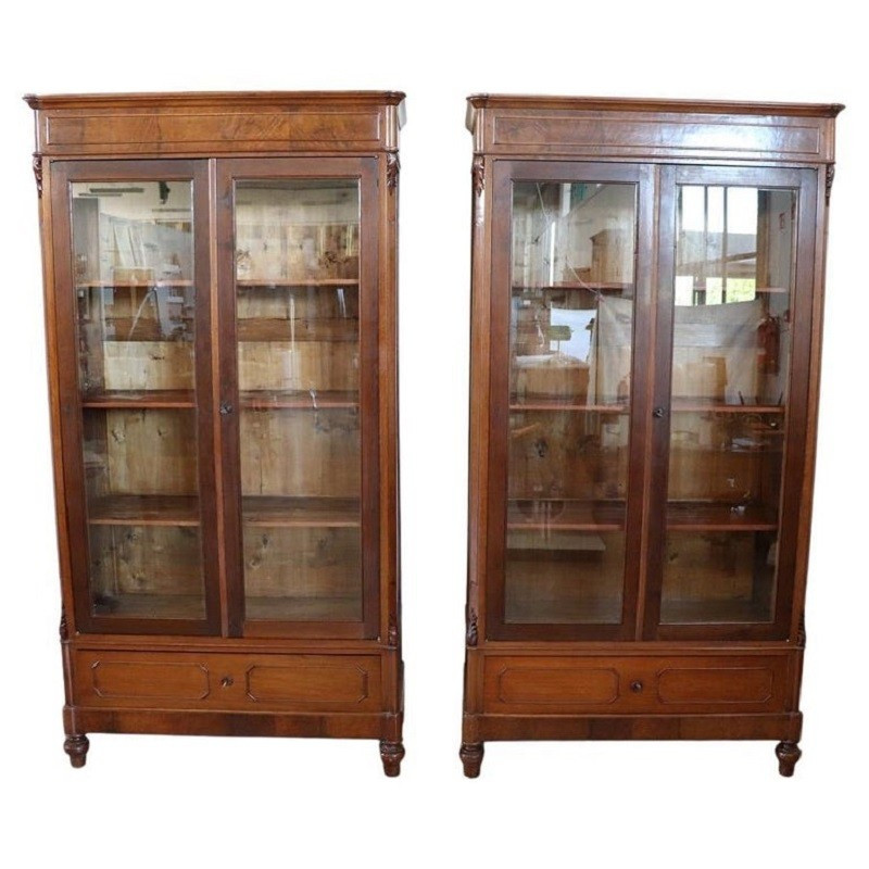 Ensemble de 2 bibliothèques en noyer, Italie 19ème siècle