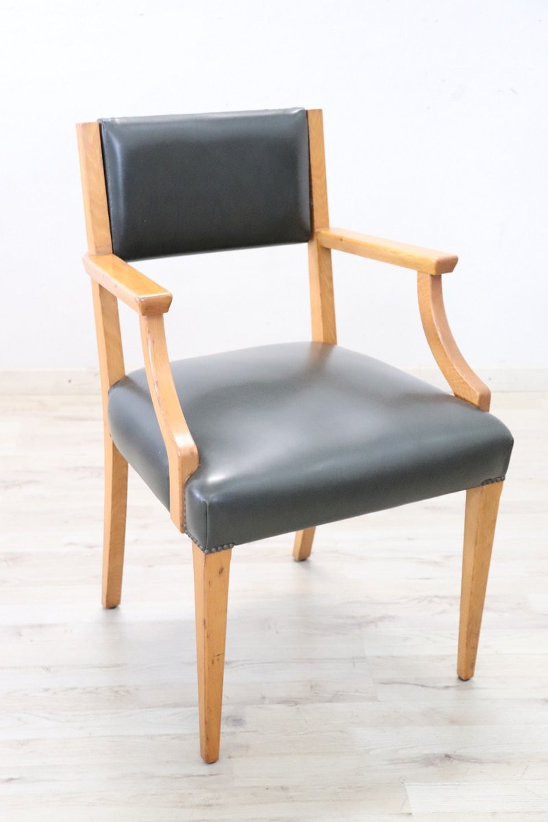Desk Armchair In Oak And Faux Leather-photo-2