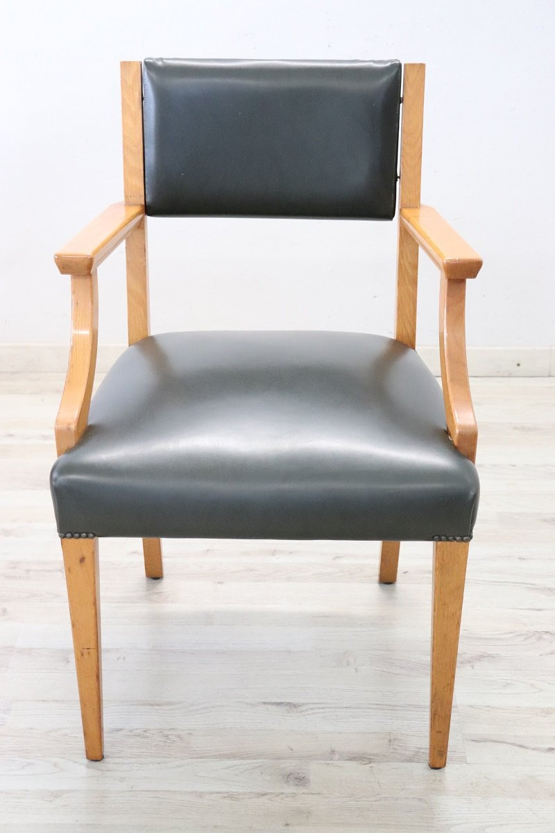 Desk Armchair In Oak And Faux Leather-photo-3