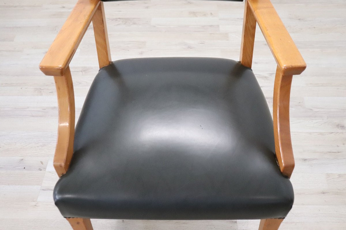 Desk Armchair In Oak And Faux Leather-photo-5