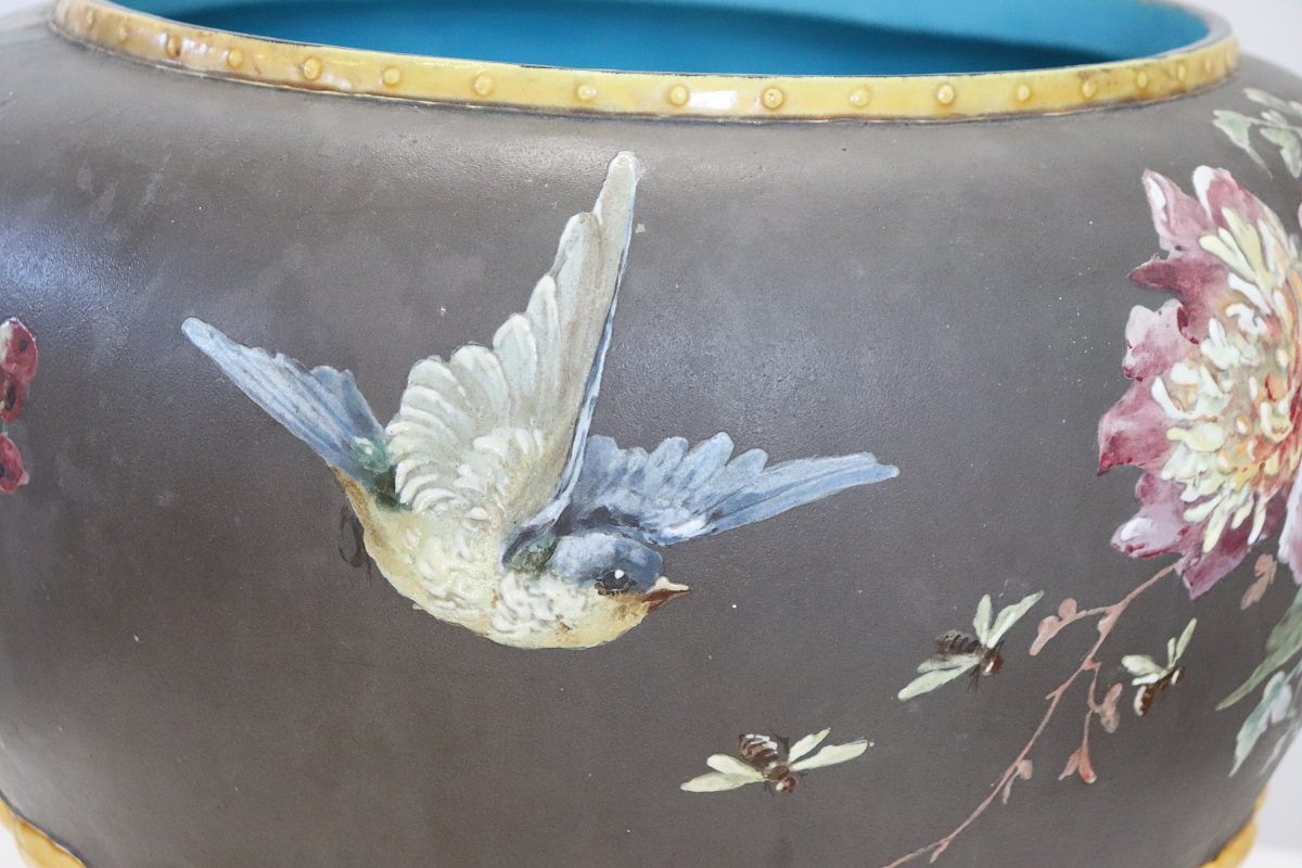 Vase en céramique avec décor floral, Italie, années 1980-photo-1