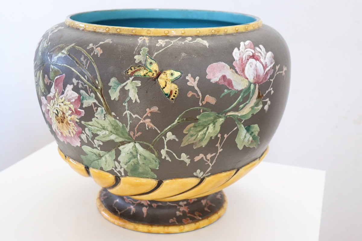 Vase en céramique avec décor floral, Italie, années 1980-photo-3