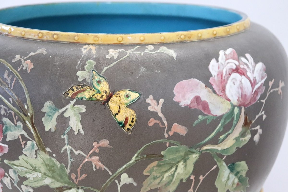 Vase en céramique avec décor floral, Italie, années 1980-photo-4