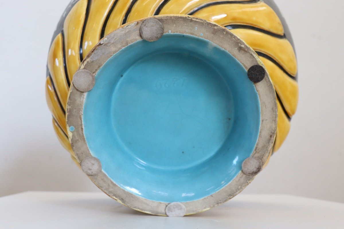 Vase en céramique avec décor floral, Italie, années 1980-photo-6