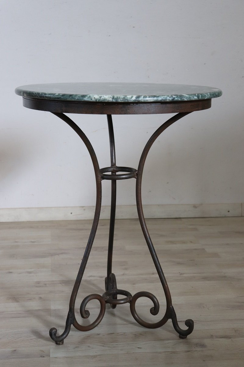 Table d'appoint vintage en fer et marbre, Italie 1980-photo-3