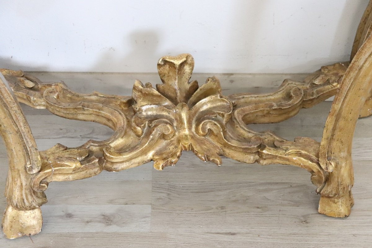 Giltwood Antique Console Table With Marble Top, Italy 18th Century-photo-4