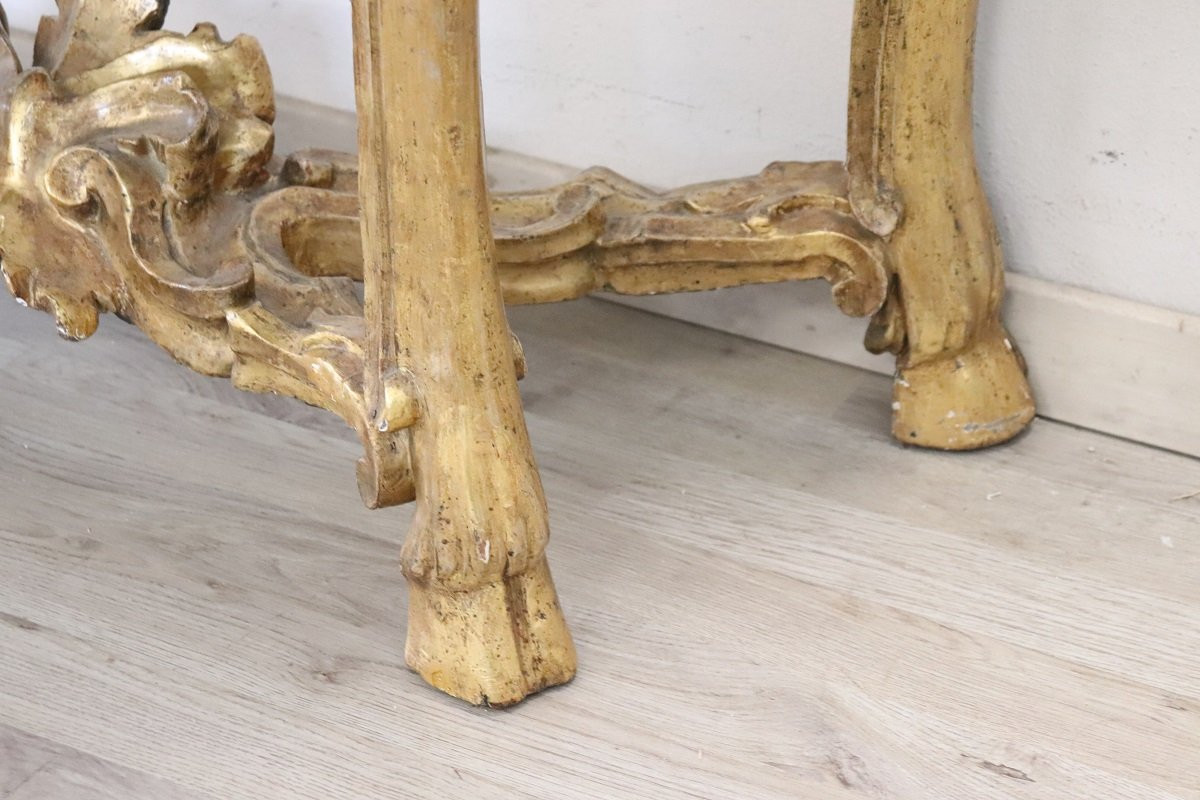 Giltwood Antique Console Table With Marble Top, Italy 18th Century-photo-2