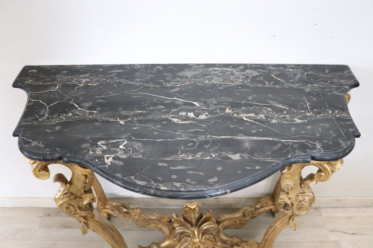 Giltwood Antique Console Table With Marble Top, Italy 18th Century-photo-3