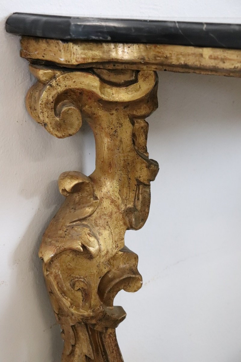 Giltwood Antique Console Table With Marble Top, Italy 18th Century-photo-4