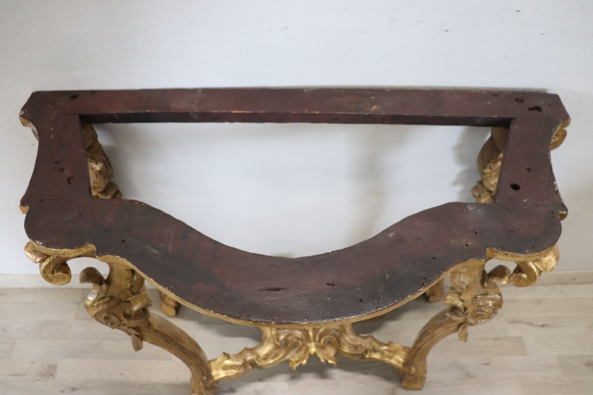 Giltwood Antique Console Table With Marble Top, Italy 18th Century-photo-6