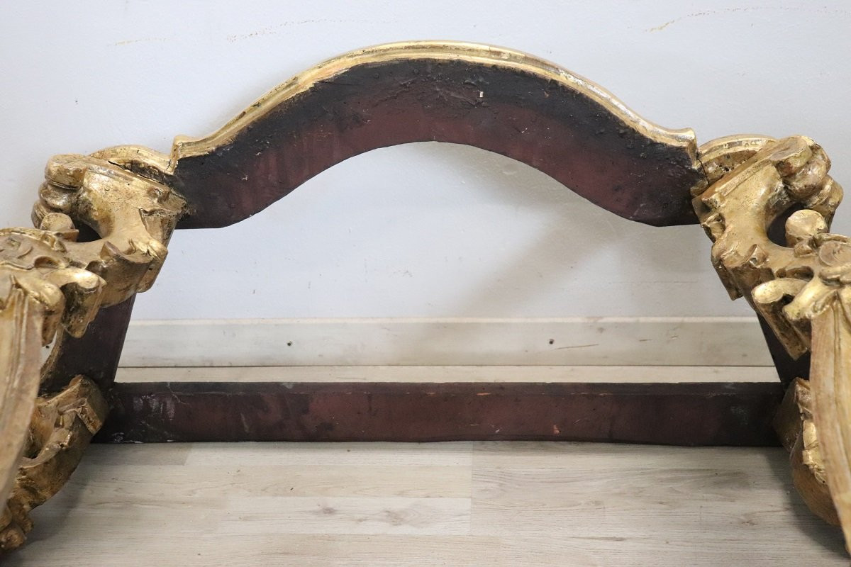 Giltwood Antique Console Table With Marble Top, Italy 18th Century-photo-8