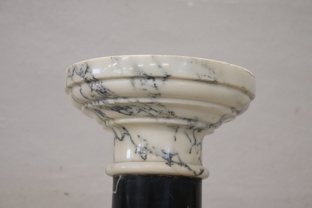 Colonne antique en marbre noir et blanc, Italie fin du 19ème siècle-photo-2