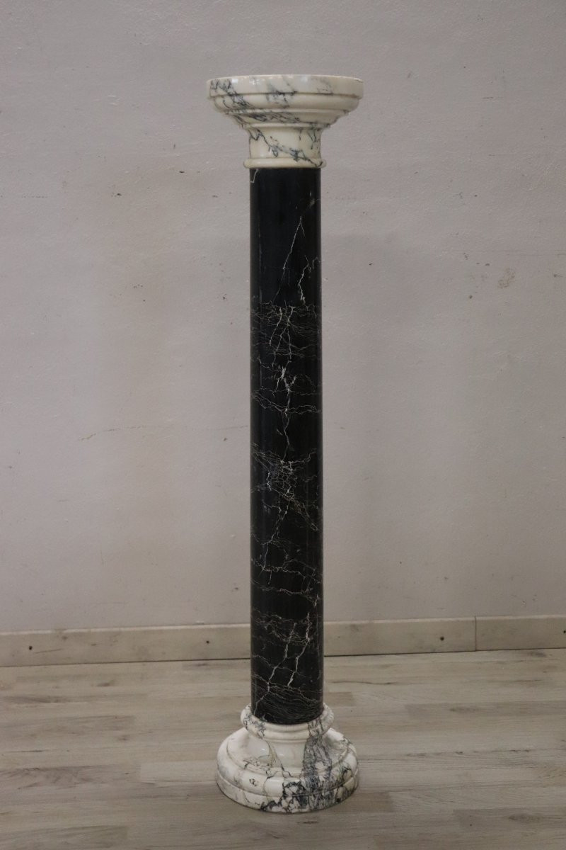 Colonne antique en marbre noir et blanc, Italie fin du 19ème siècle-photo-1