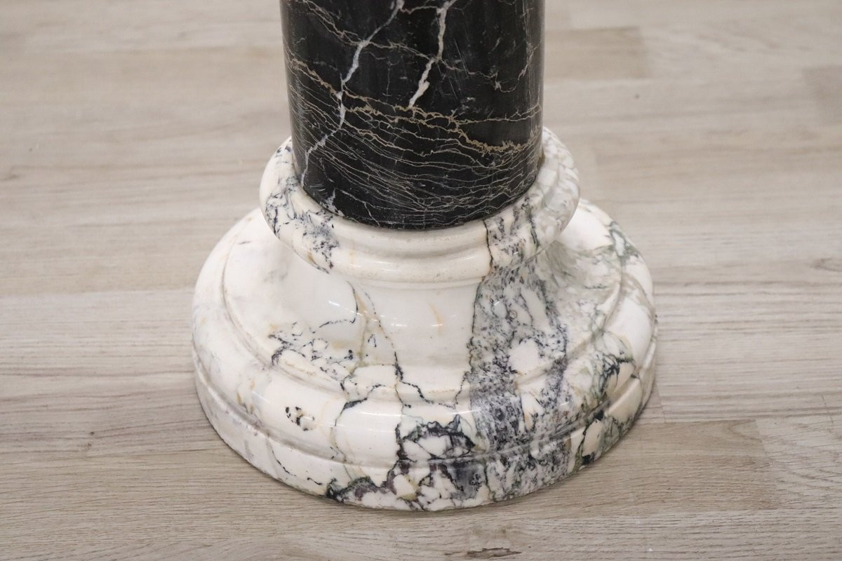 Colonne antique en marbre noir et blanc, Italie fin du 19ème siècle-photo-2