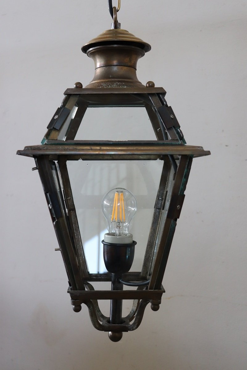 lanterne vintage italienne 1980 en verre et lation-photo-2