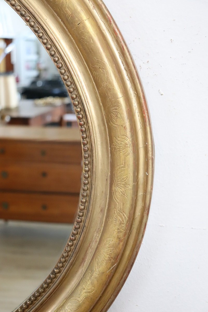 Antique Gilt Wood Oval Wall Mirror, 19th Century-photo-2