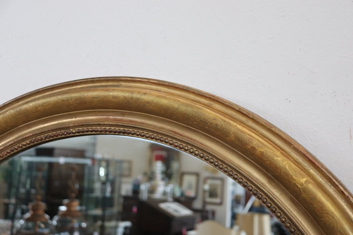 Antique Gilt Wood Oval Wall Mirror, 19th Century-photo-3