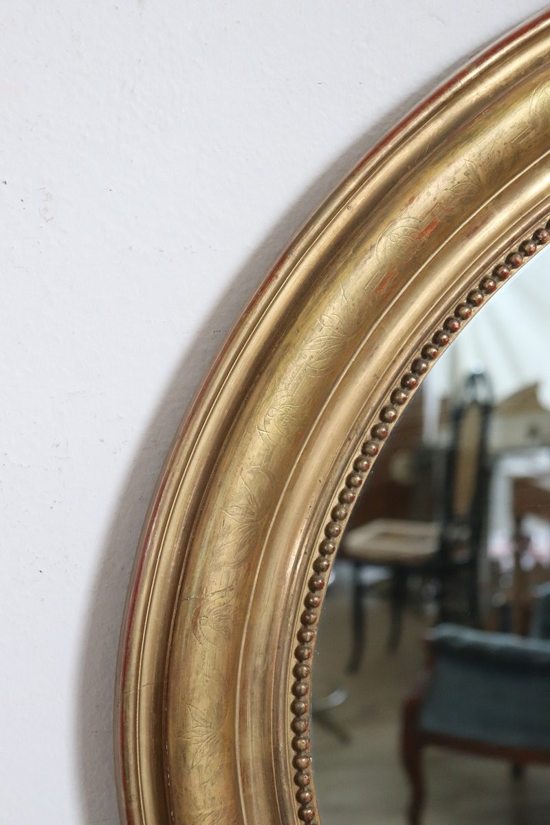 Antique Gilt Wood Oval Wall Mirror, 19th Century-photo-4