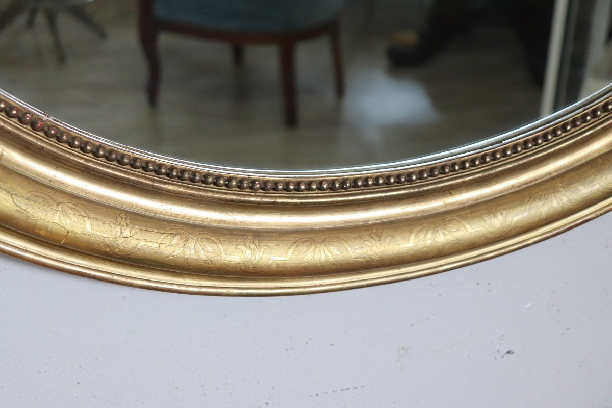 Antique Gilt Wood Oval Wall Mirror, 19th Century-photo-1