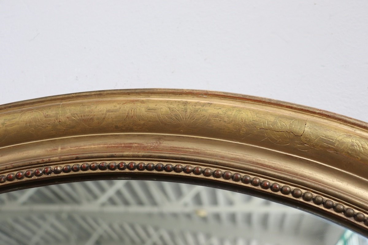 Antique Gilt Wood Oval Wall Mirror, 19th Century-photo-2