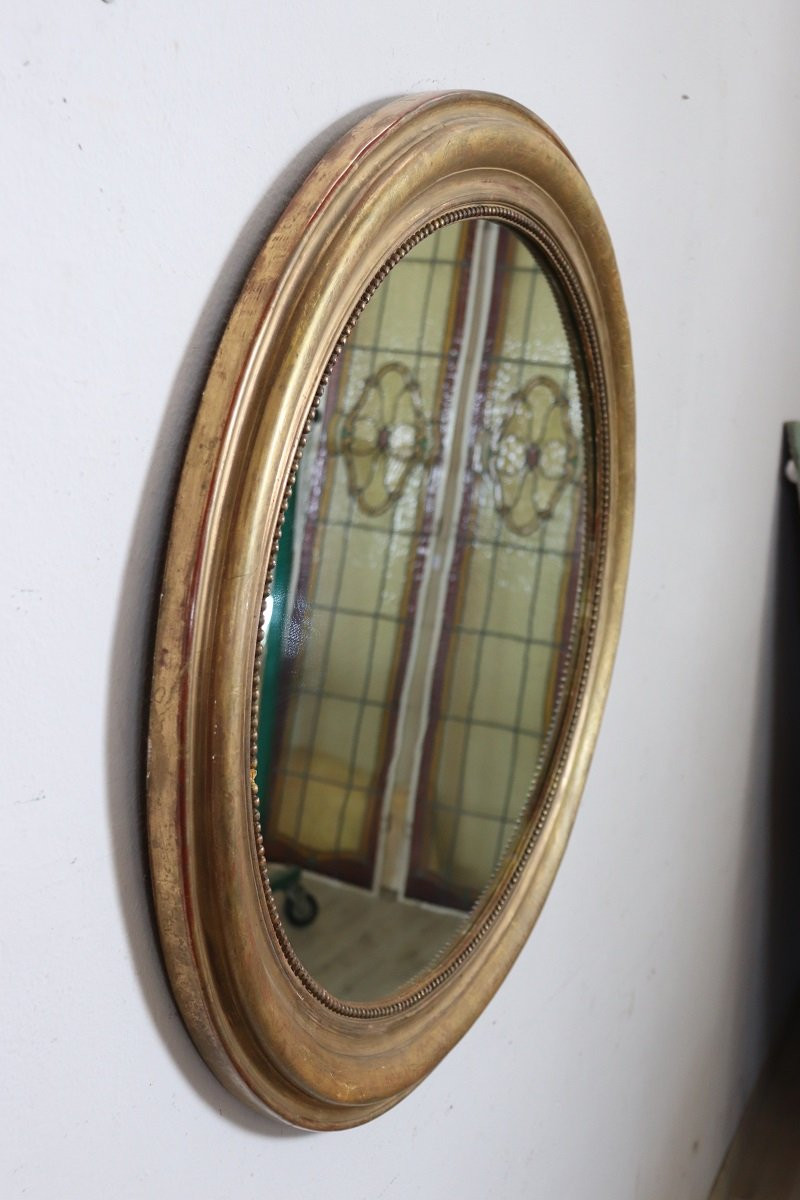 Antique Gilt Wood Oval Wall Mirror, 19th Century-photo-3