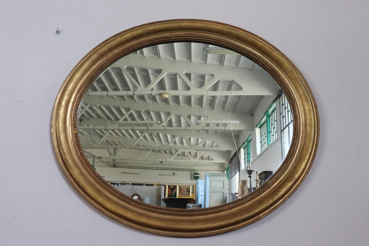 Antique Gilt Wood Oval Wall Mirror, 19th Century-photo-5