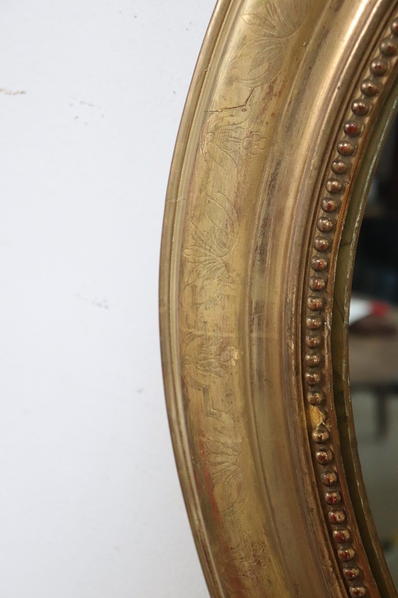 Antique Gilt Wood Oval Wall Mirror, 19th Century-photo-6