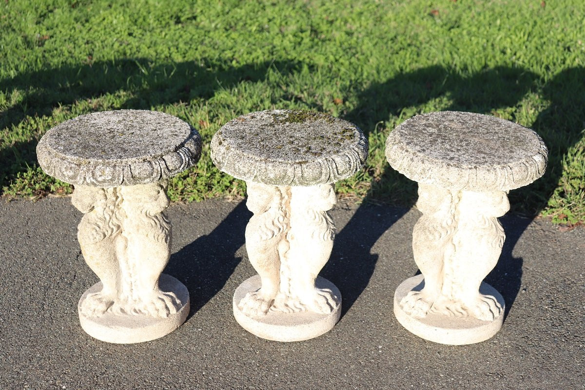 Garden Set Table And 6 Stools, Italy Early 20th Century-photo-2