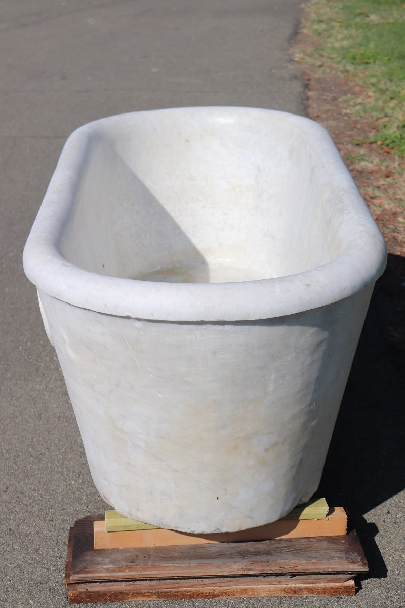 baignoire italienne ancienne, marbre blanc de Carrara XIXe siècle-photo-2